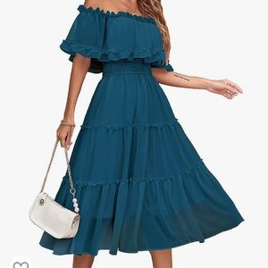Off The Shoulder Ruffle Midi Dress